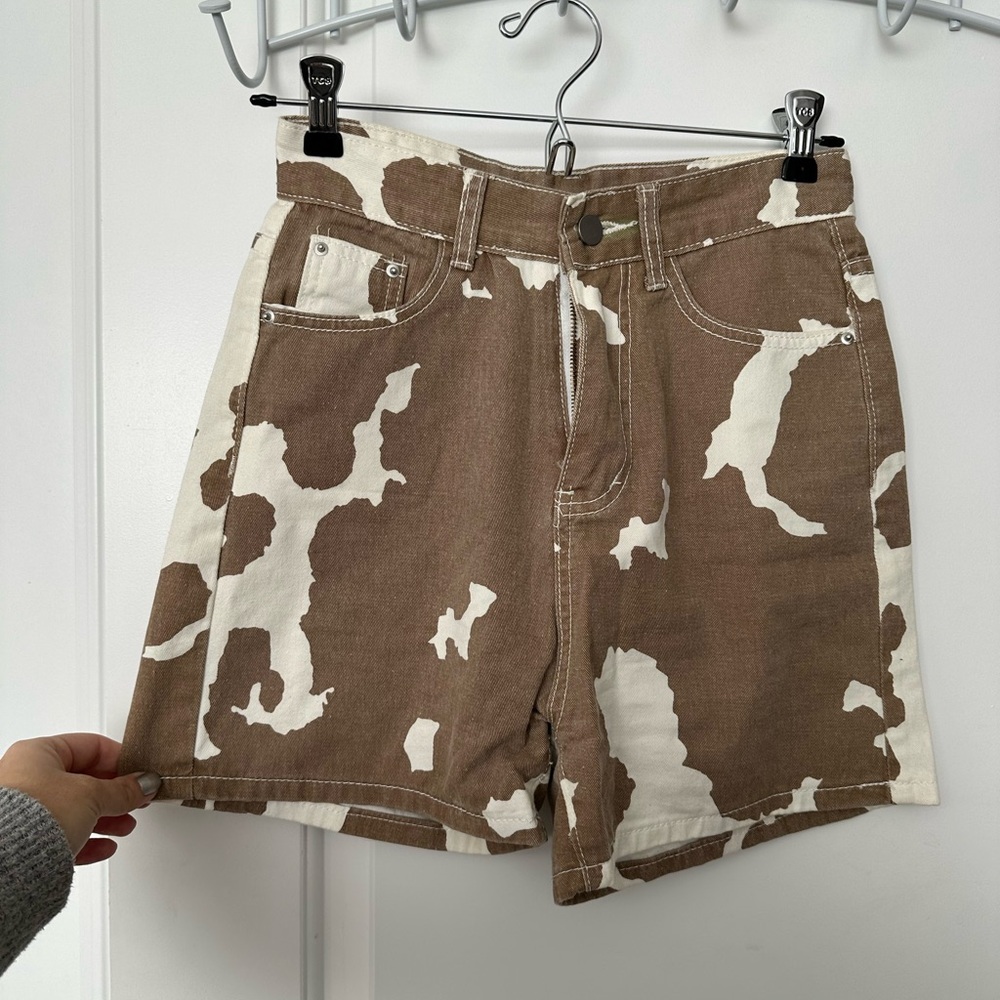 12th Tribe Brown and White Patchwork Jean Shorts